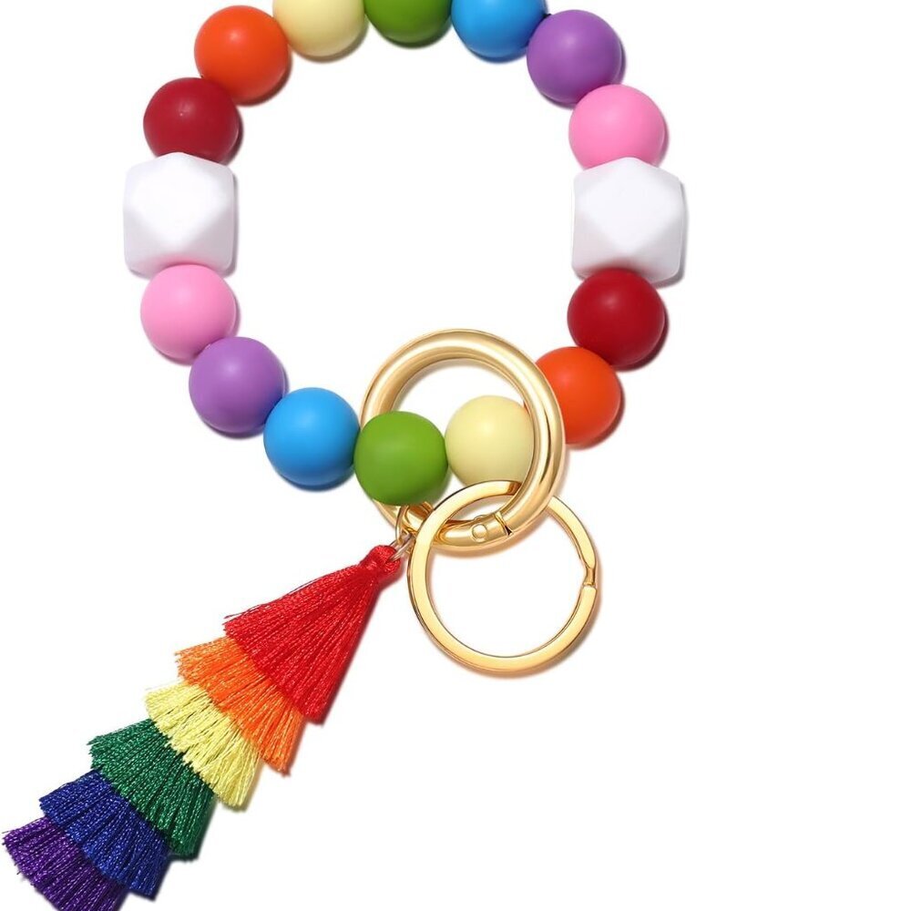 Silicone Bracelet Keychain Wristlet Bangle Keyring Portable House Car Keys Ring